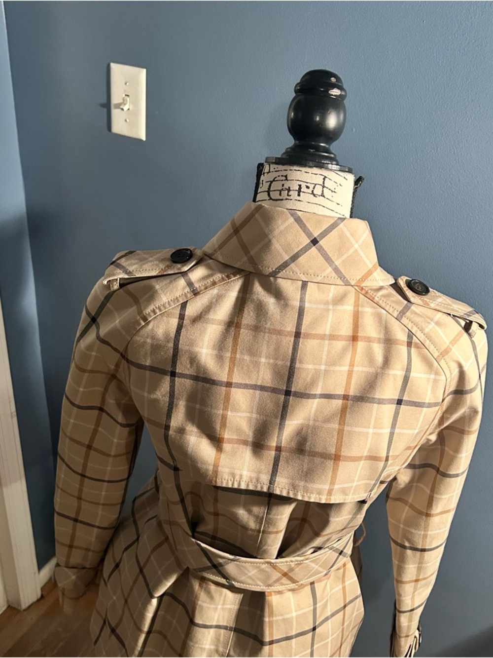 Coach plaid khaki short Trench Coat - Picture 2 of 14